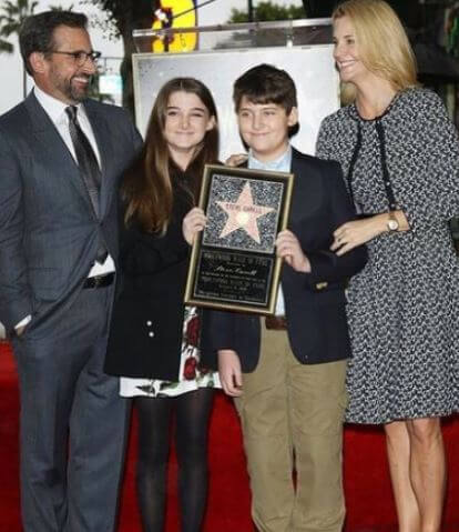 Elisabeth Anne Carell with her parents Steve Carell and Nancy Carell and younger brother John at the Walk of Fame.
